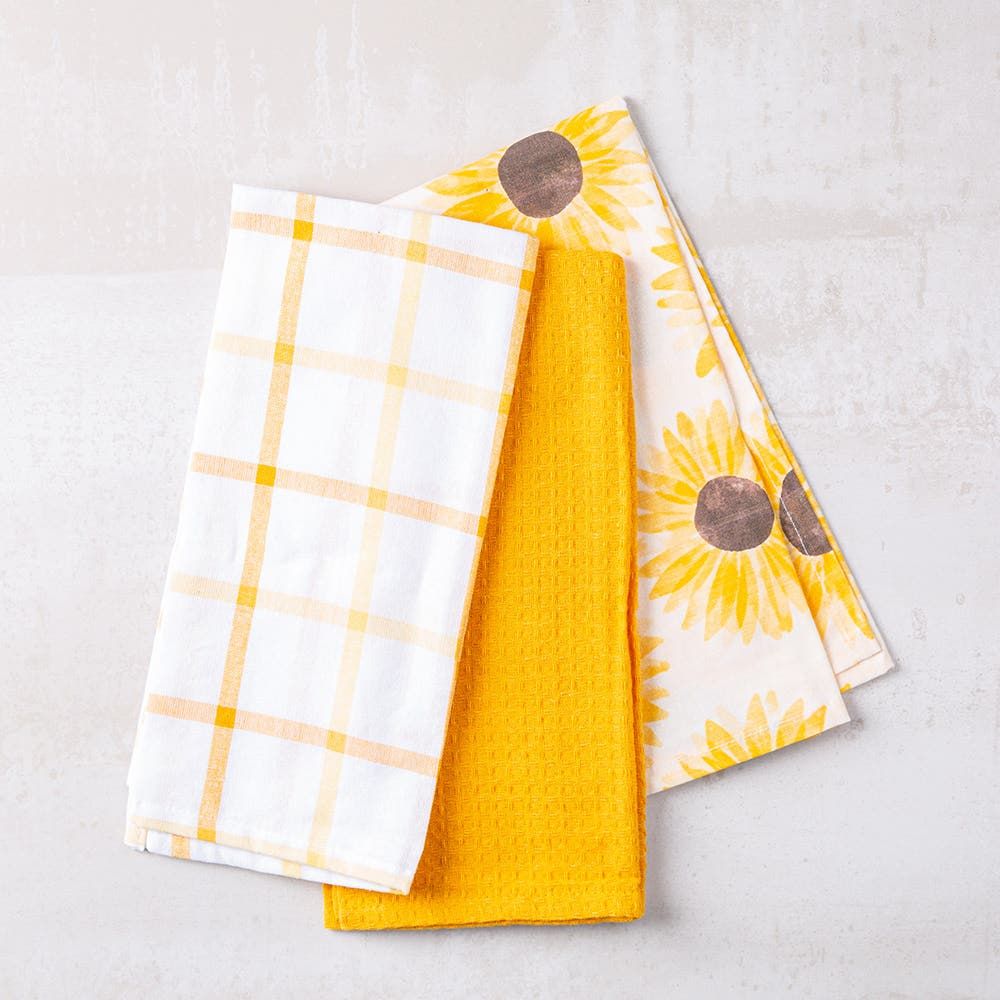 Harman Combo 'Sunflower' Cotton Kitchen Towel - Set of 3 (Yellow)