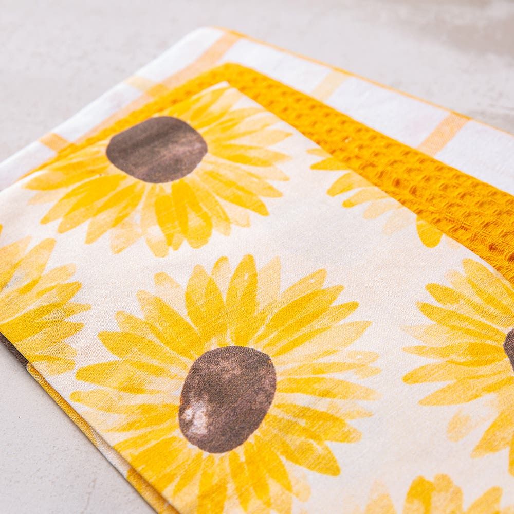 Harman Combo 'Sunflower' Cotton Kitchen Towel - Set of 3 (Yellow)