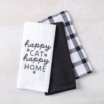 Harman Combo 'Happy Cat Happy Home' Cotton Kitchen Towel S/3 (Black)