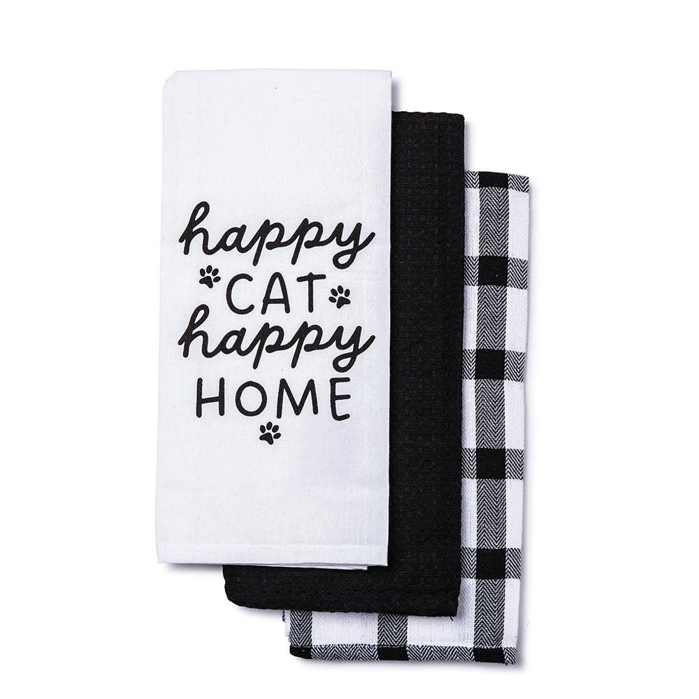 Harman Combo 'Happy Cat Happy Home' Cotton Kitchen Towel S/3 (Black)