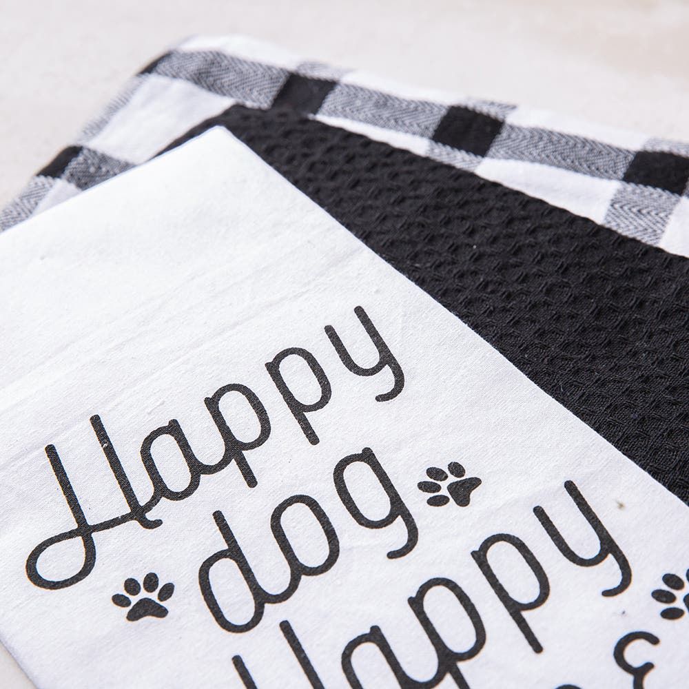 Harman Combo 'Happy Dog Happy Home' Cotton Kitchen Towel S/3 (Black)