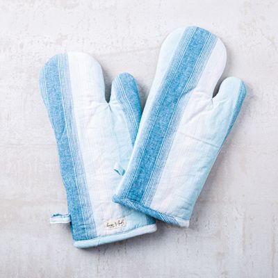 Harman Gourmet 'Sera Stripe' Cotton Oven Mitt - Set of 2 (Blue)