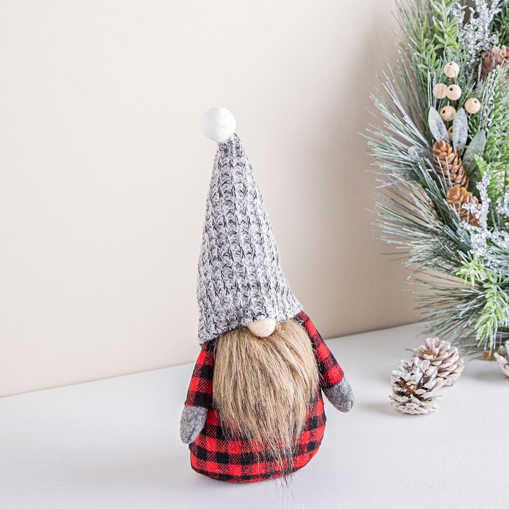 KSP Gnome 'Plaid' Fabric Figurine 12" (Red)