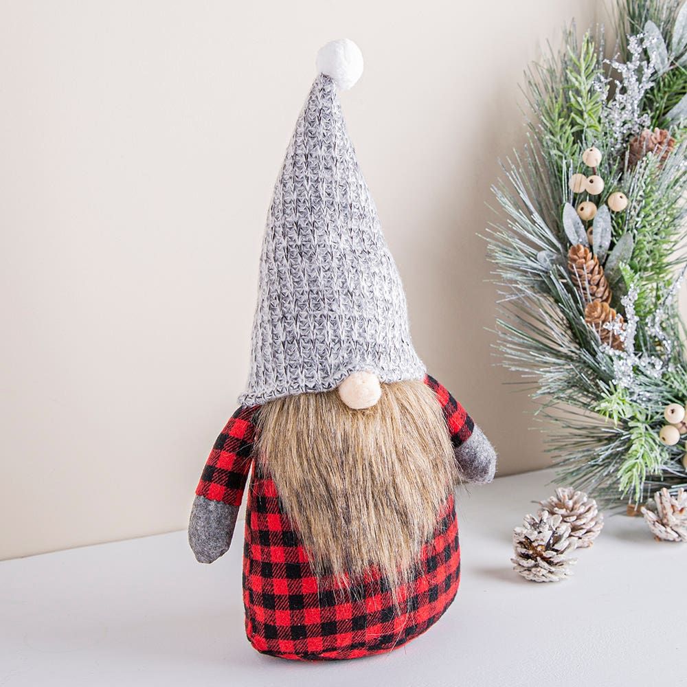 KSP Gnome 'Plaid' Fabric Figurine 16" (Red)