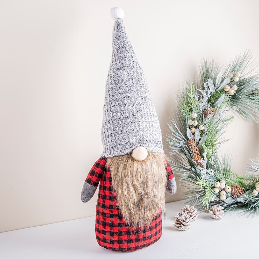 KSP Gnome 'Plaid' Fabric Figurine 24" (Red)