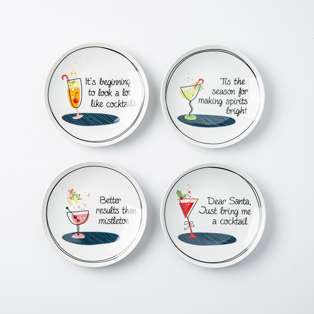 KSP Christmas Cheer 'Glee' Porcelain Cocktail Plate - Set of 4