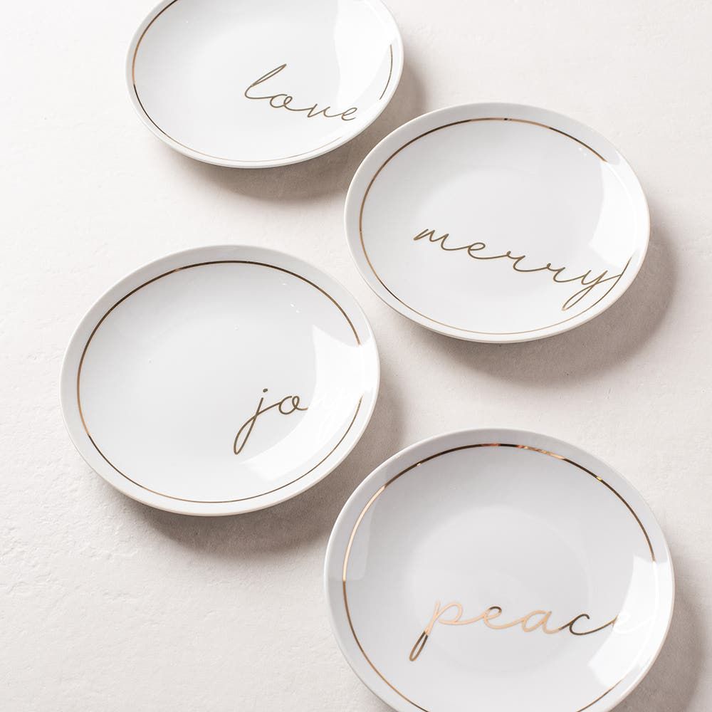 KSP Christmas Cheer 'Peace Joy Love' Porcelain Cocktail Plate - s/4