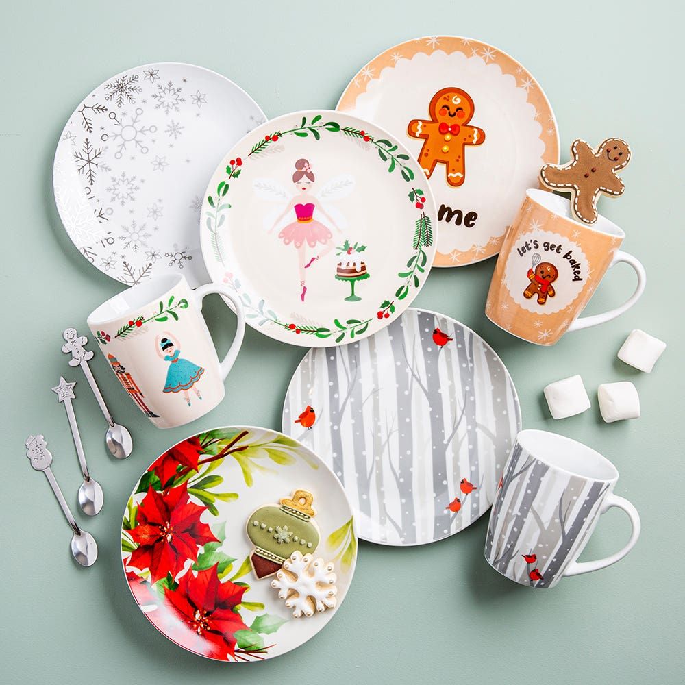 KSP Christmas Decal 'Gingerbread' Porcelain Mug - Set of 4