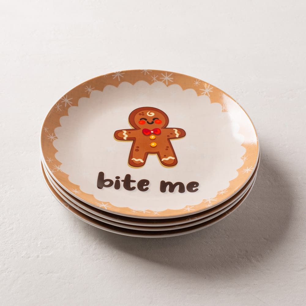 KSP Christmas Decal 'Gingerbread' Porcelain Side Plate - Set of 4