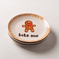 KSP Christmas Decal 'Gingerbread' Porcelain Side Plate - Set of 4