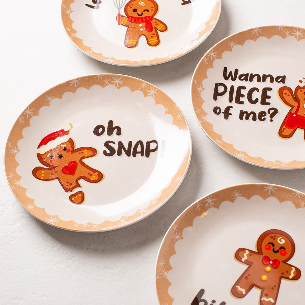 KSP Christmas Decal 'Gingerbread' Porcelain Side Plate - Set of 4