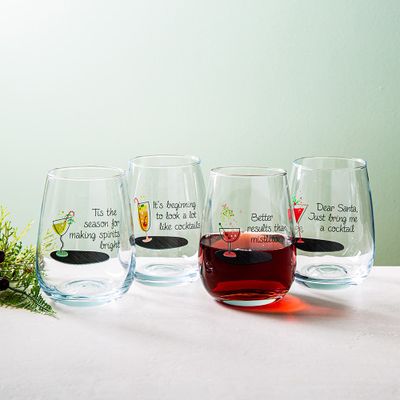 KSP Christmas Cheers 'Glee' Stemless Wine Glass - Set of 4