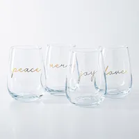 KSP Christmas Cheers 'Peace Joy Love' Stemless Wine Glass - Set of 4