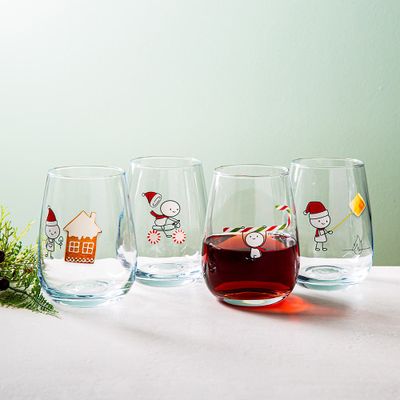 KSP Christmas Cheers 'Simon' Stemless Wine Glass - Set of 4