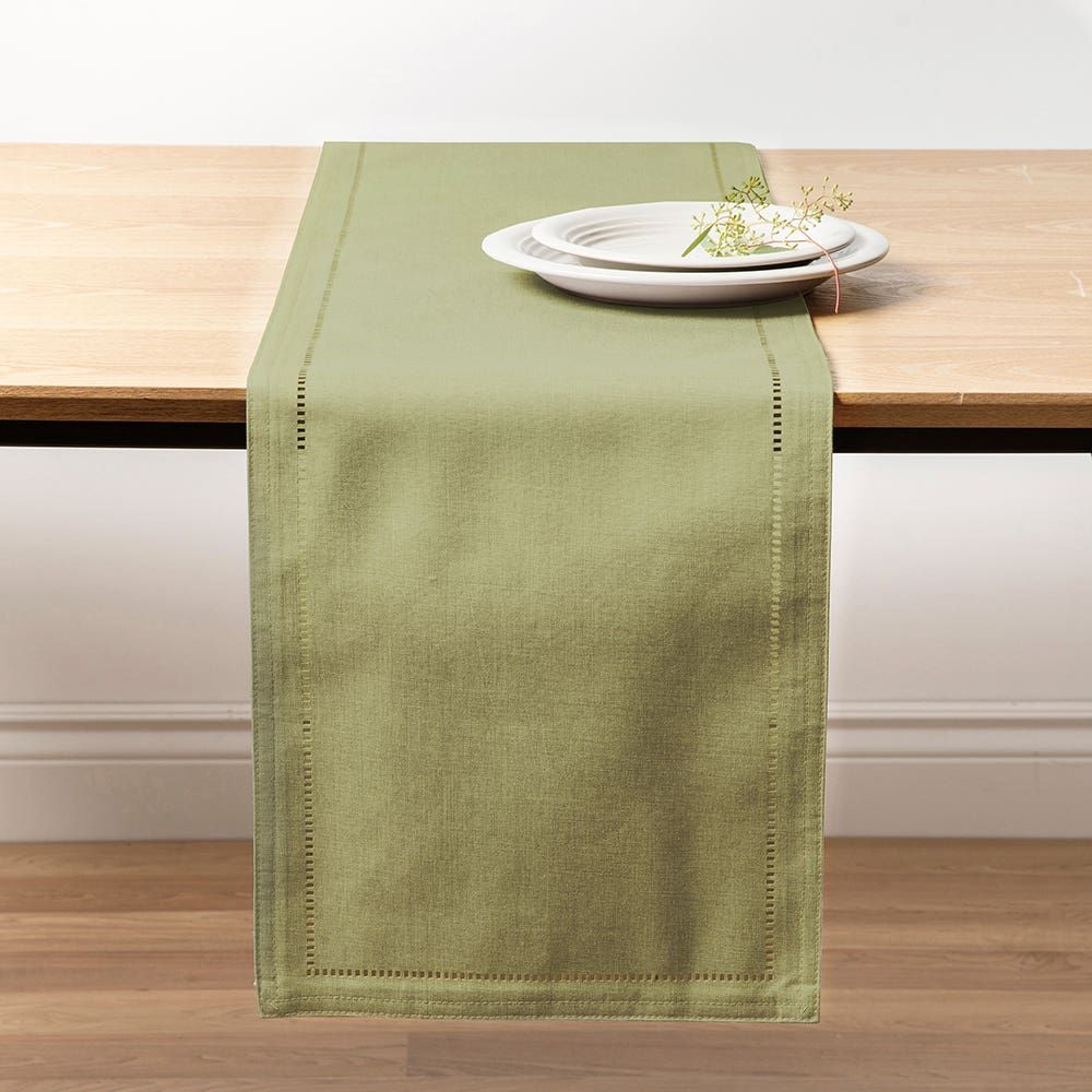 Harman Hemstitch Polyester Runner (Olive)