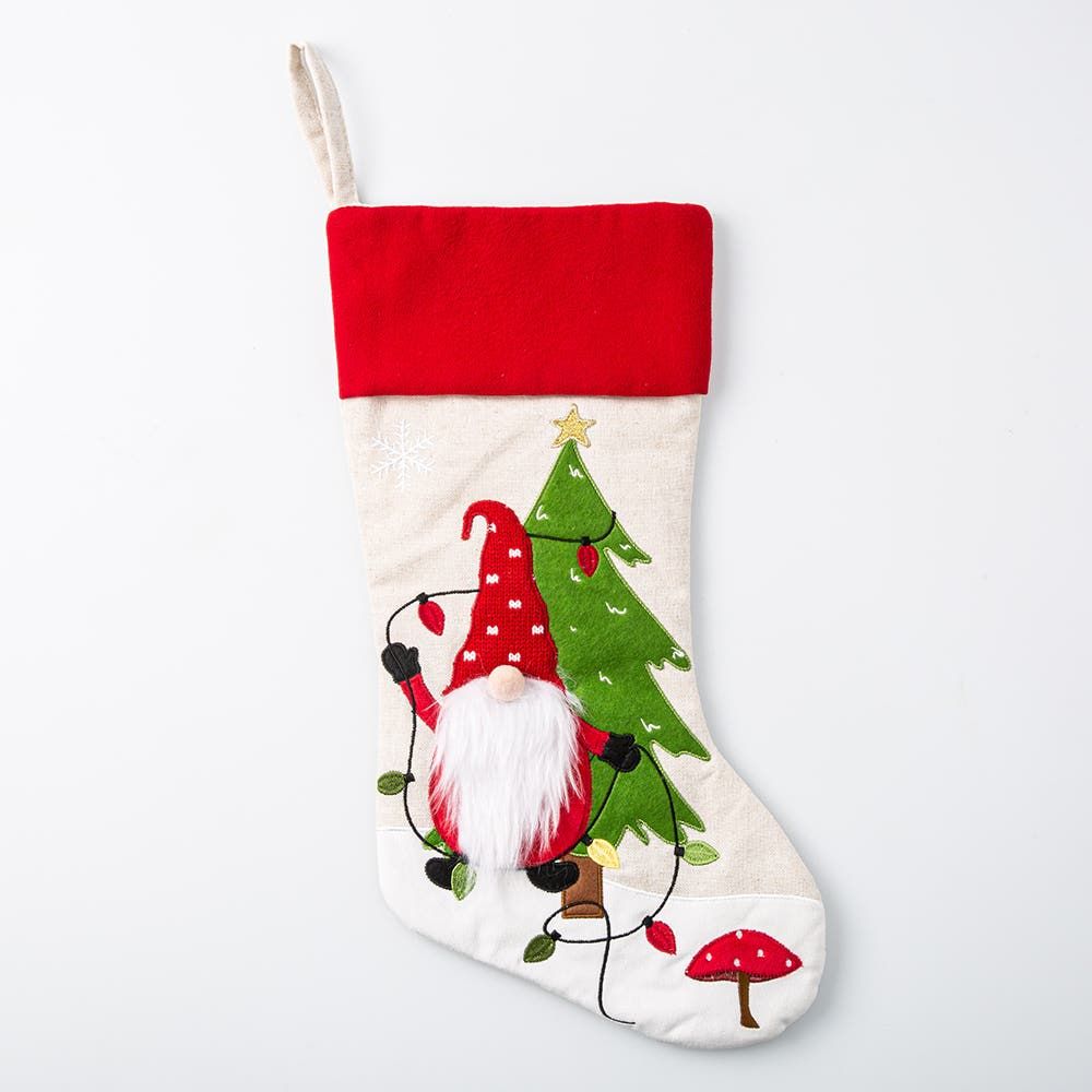 KSP Christmas Stocking W- Gnome Applique 20"