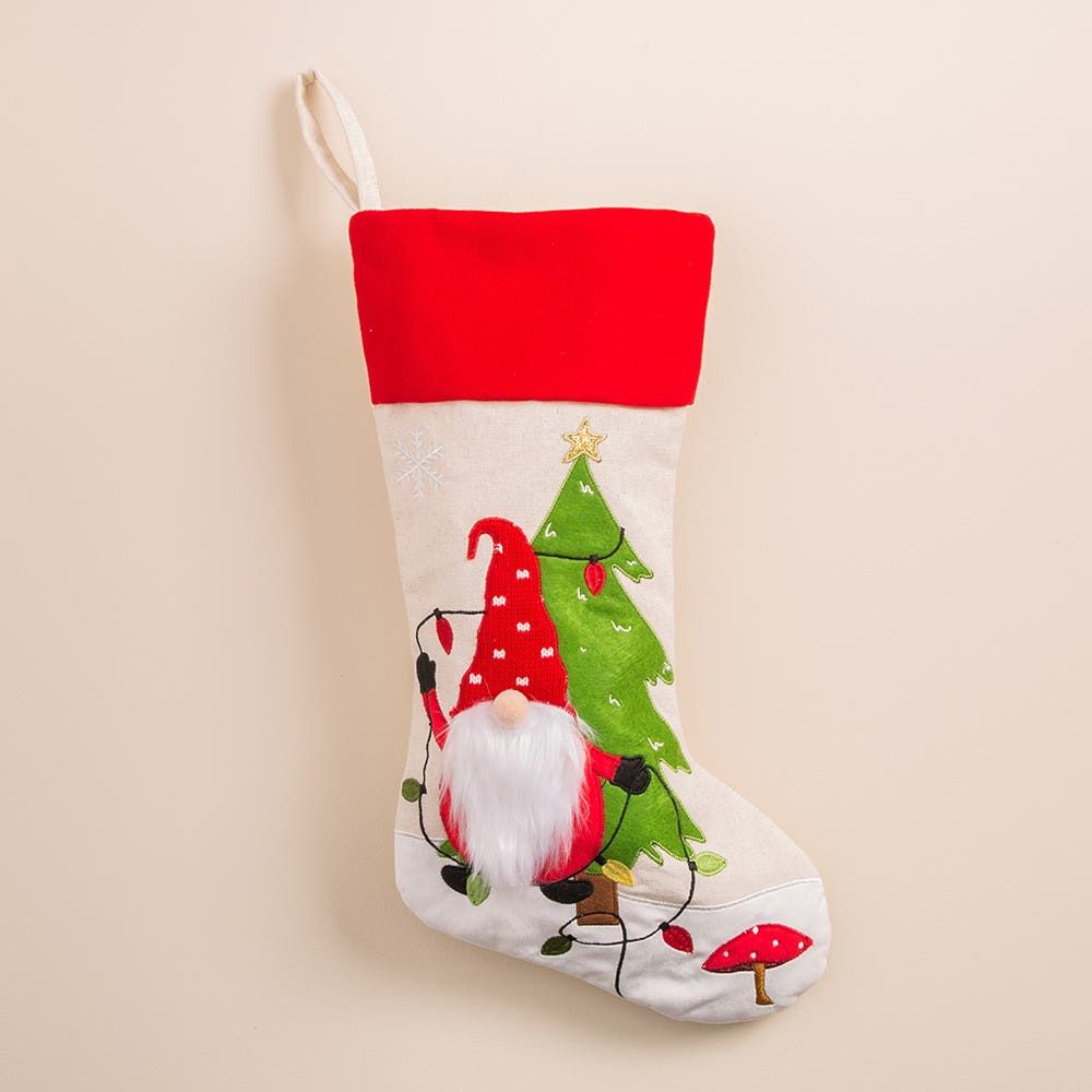 KSP Christmas Stocking W- Gnome Applique 20"