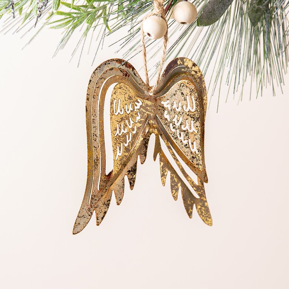 Nutcracker Christmas 'Rustic Wings' Metal Ornament (Gold)