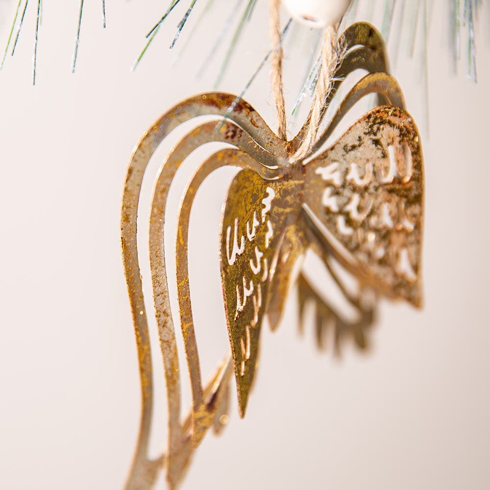 Nutcracker Christmas 'Rustic Wings' Metal Ornament (Gold)