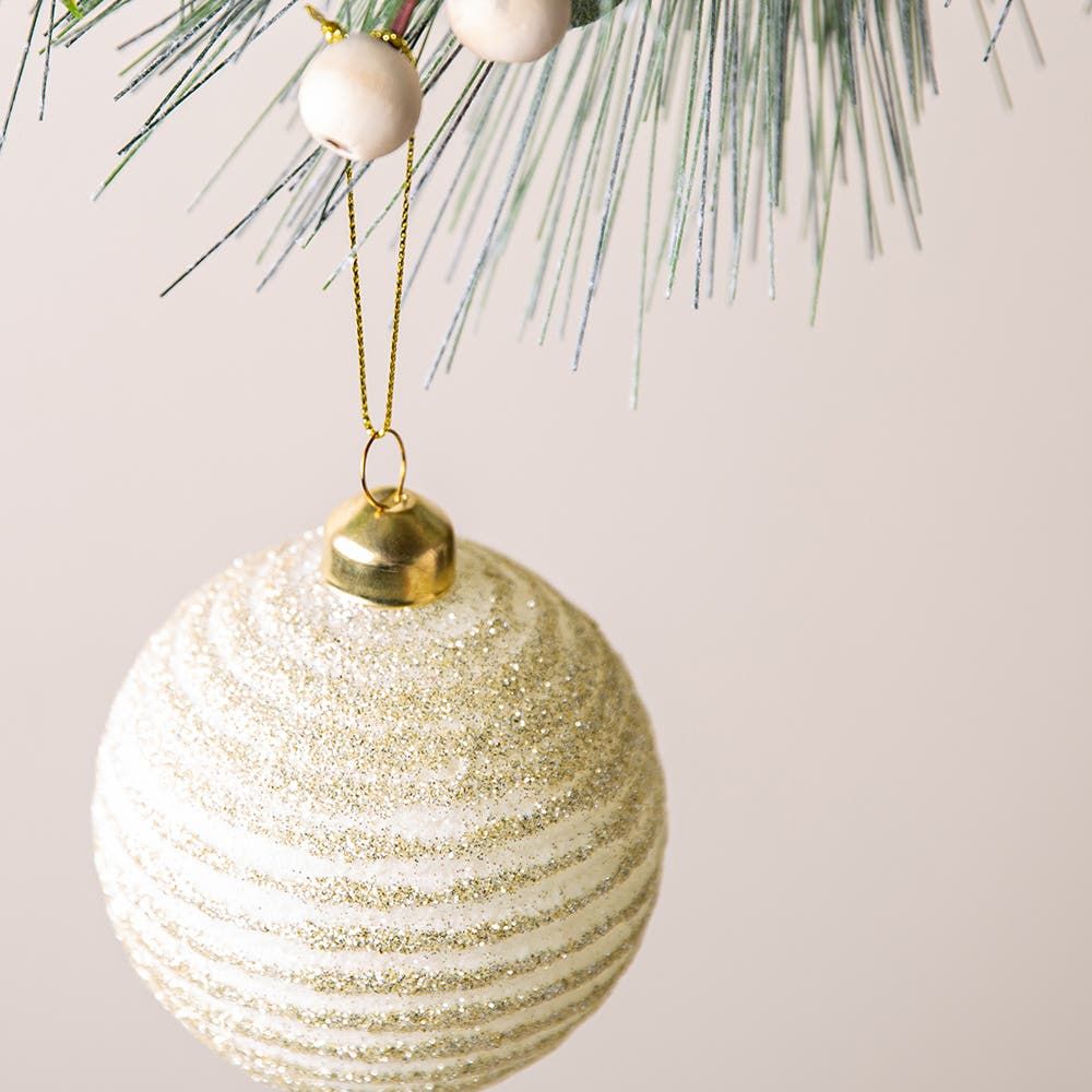 Rosemary & Time xmas 'Glitter Stripe' Glass Ball Ornament (White/Gold)