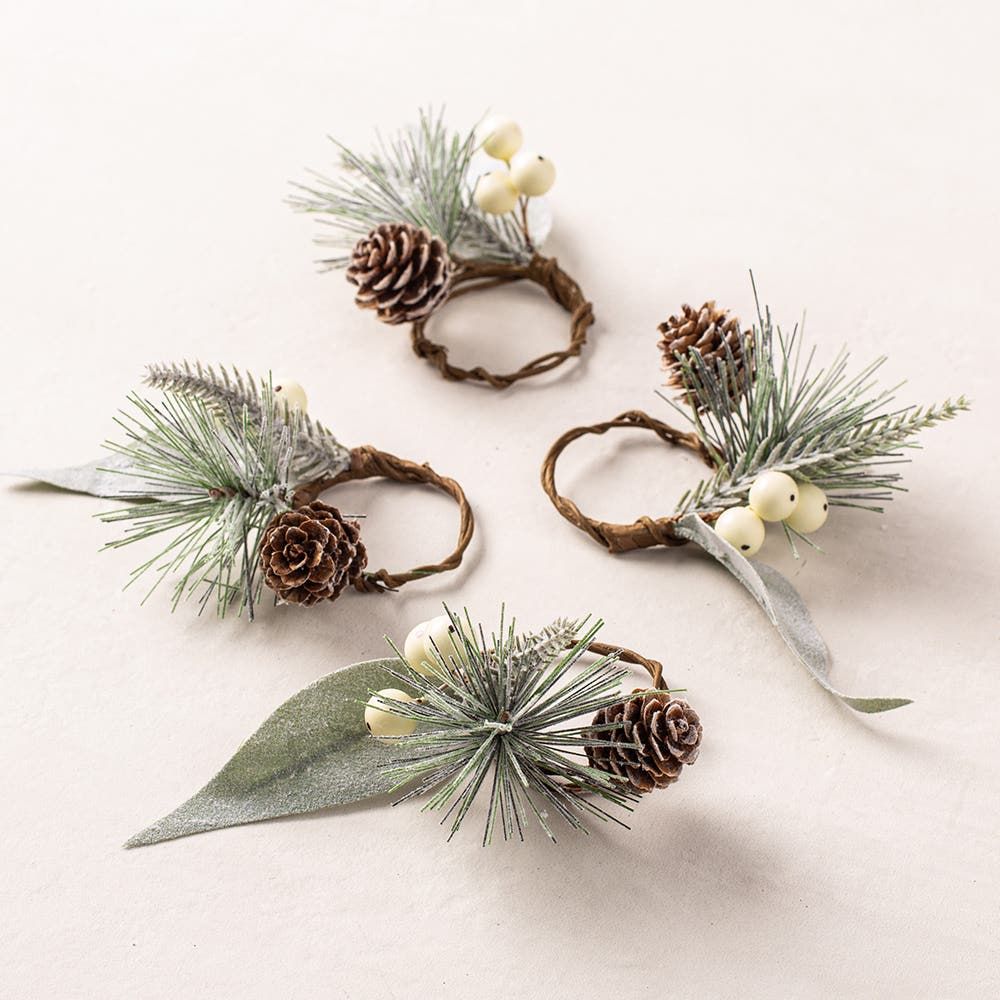 KSP Christmas Decor 'White Berries' Napkin Ring - Set/4