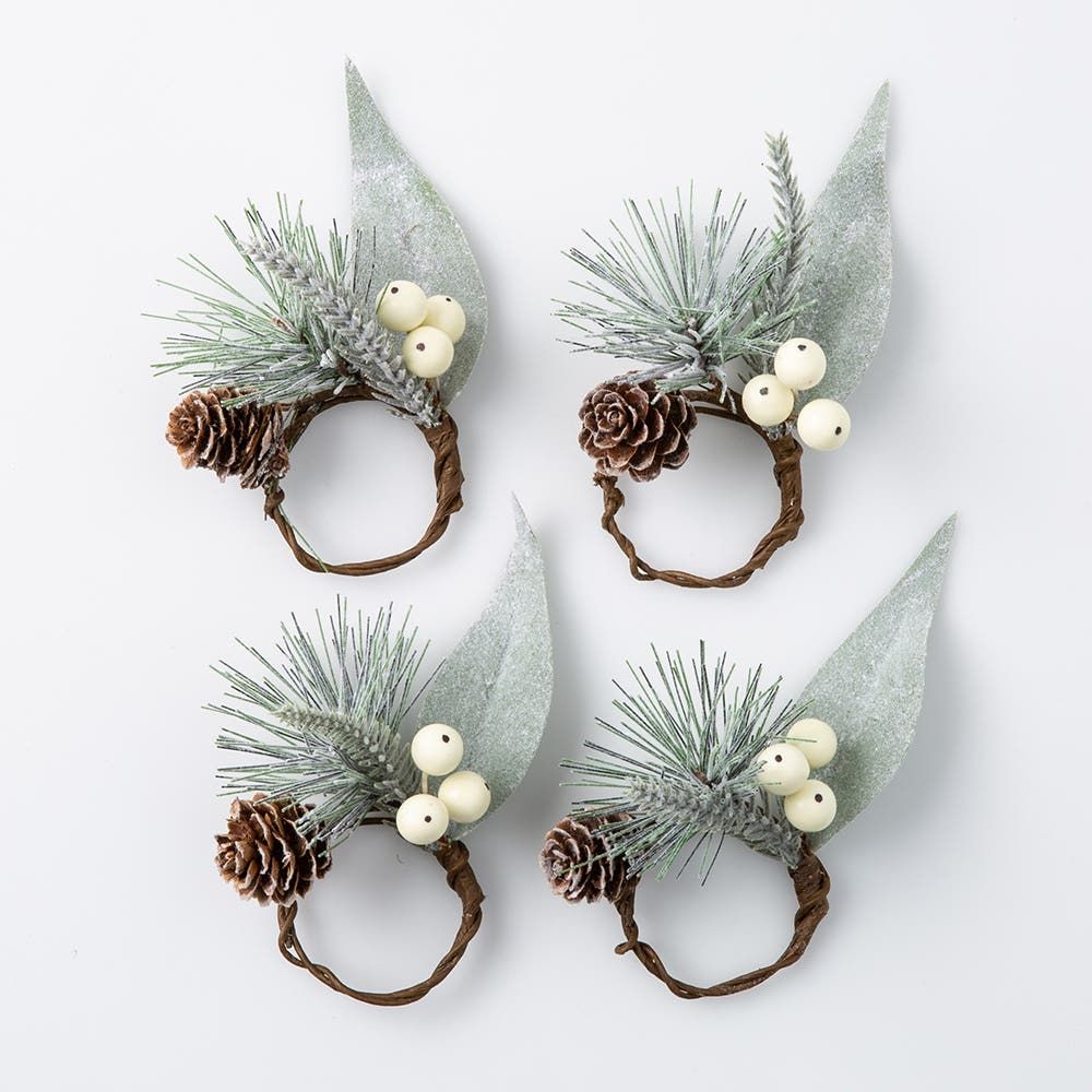 KSP Christmas Decor 'White Berries' Napkin Ring - Set/4