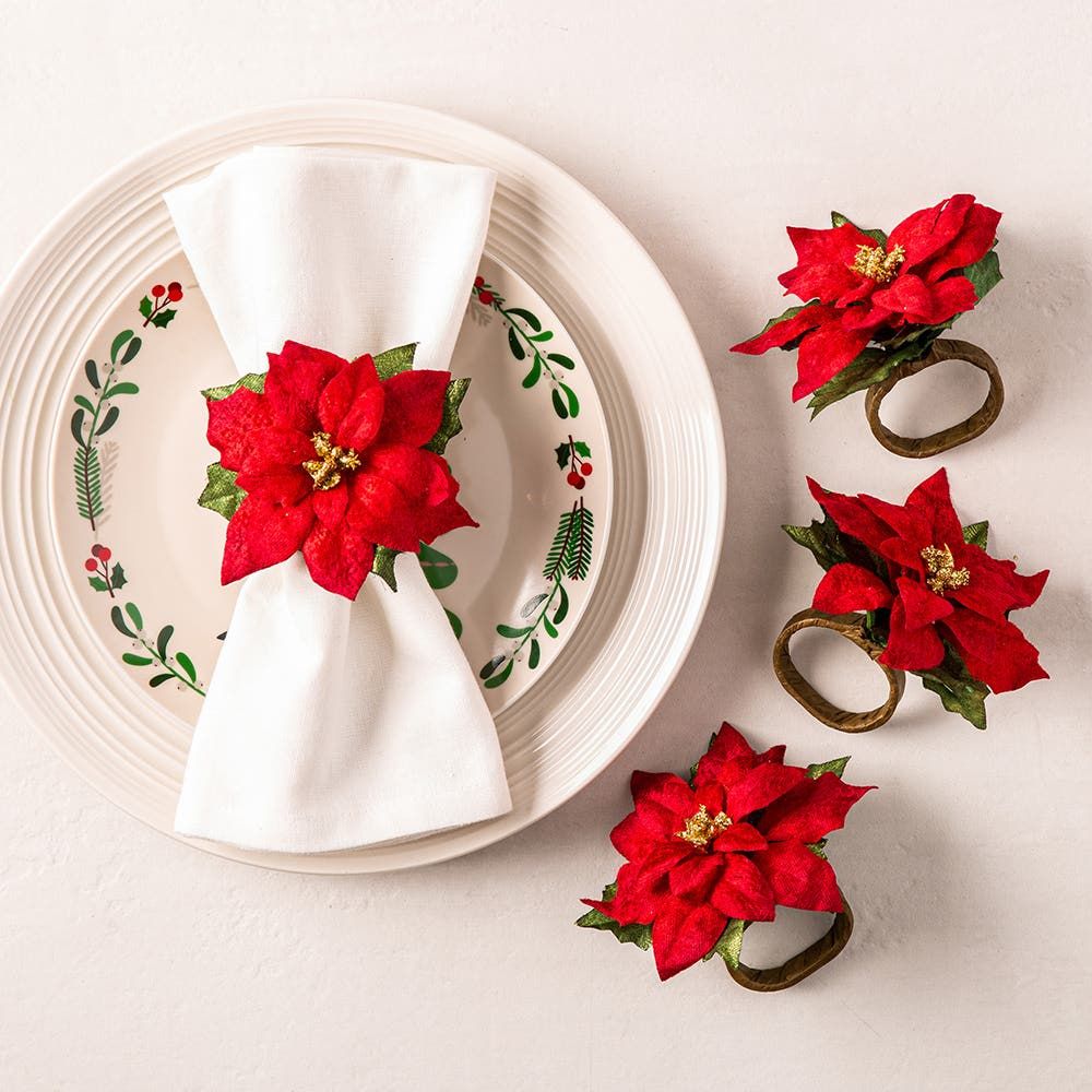 KSP Christmas Decor 'Poinsettia' Napkin Ring - Set/4