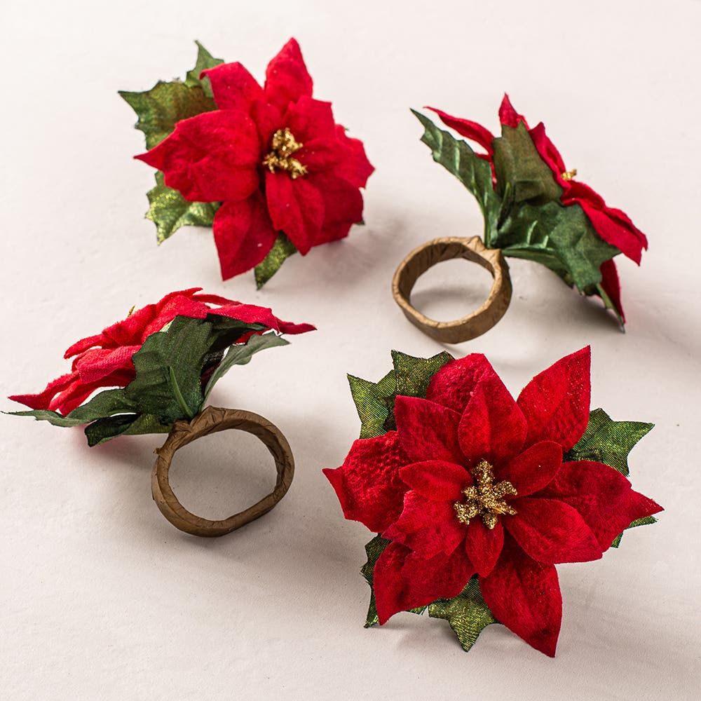 KSP Christmas Decor 'Poinsettia' Napkin Ring - Set/4