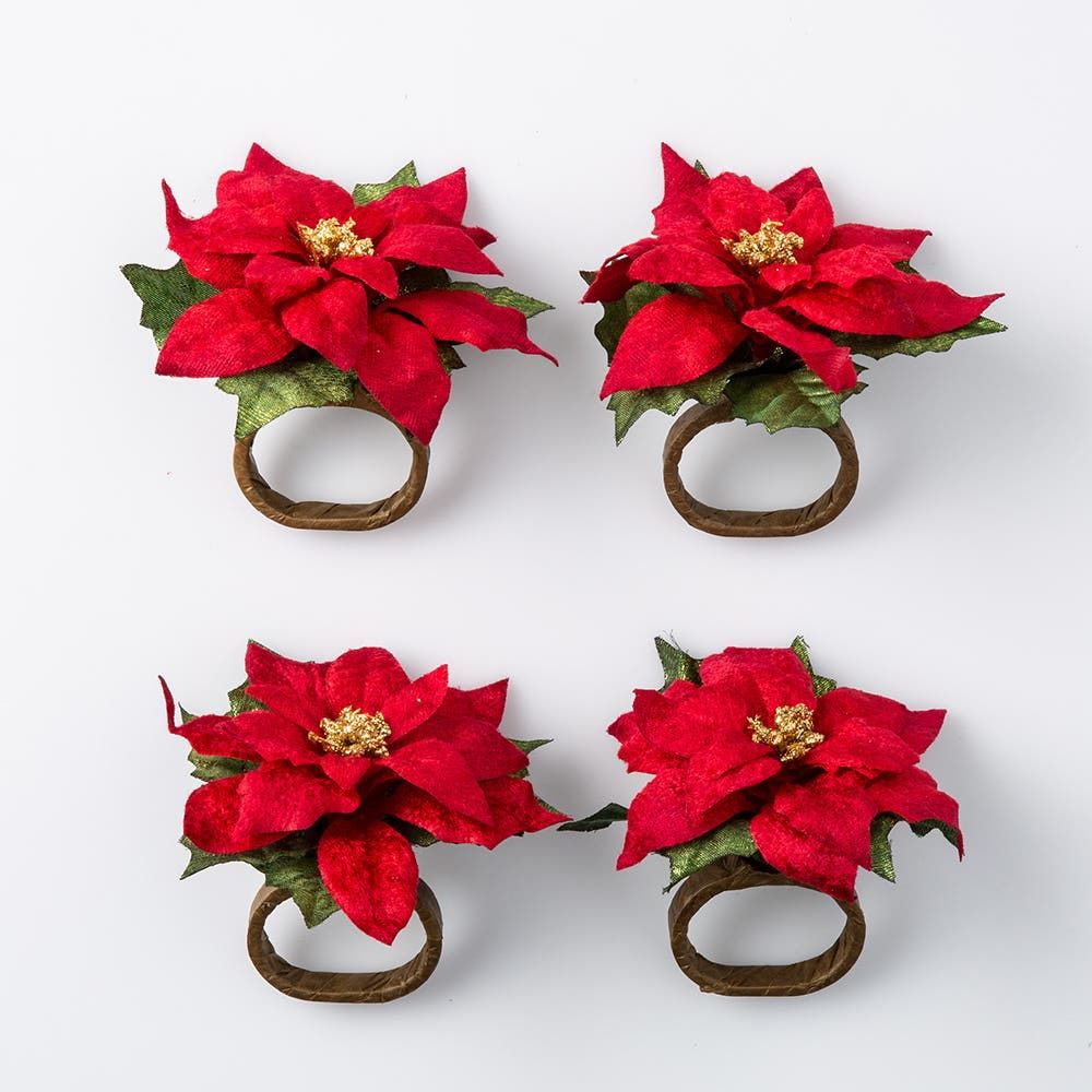 KSP Christmas Decor 'Poinsettia' Napkin Ring - Set/4