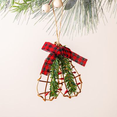 Christmas Deco. Christmas 'Buffalo Plaid Snow Shoes' Wooden Ornament