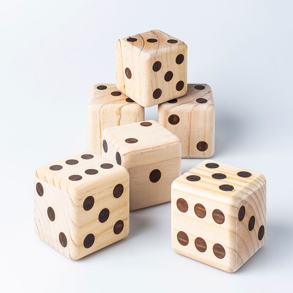 Fun Trendz Vintage Wooden Dice with Carrying Bag - S/6 (Natural)