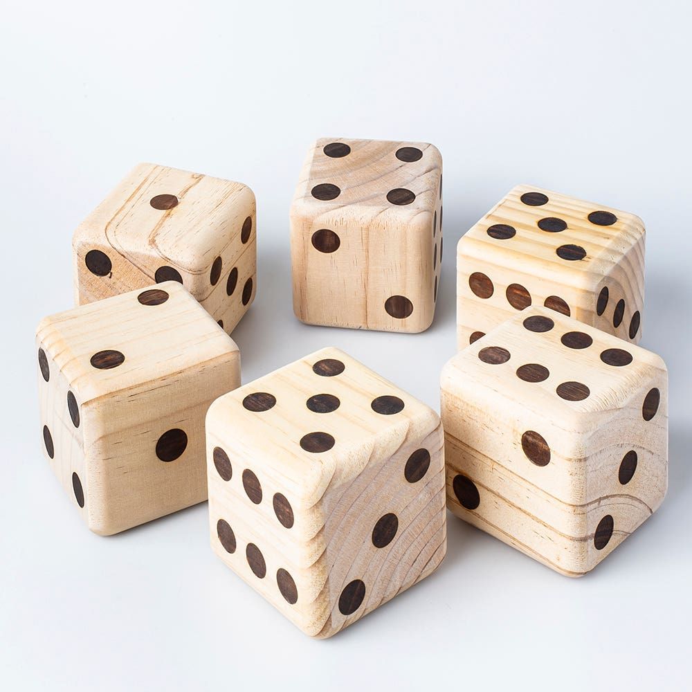 Fun Trendz Vintage Wooden Dice with Carrying Bag - S/6 (Natural)