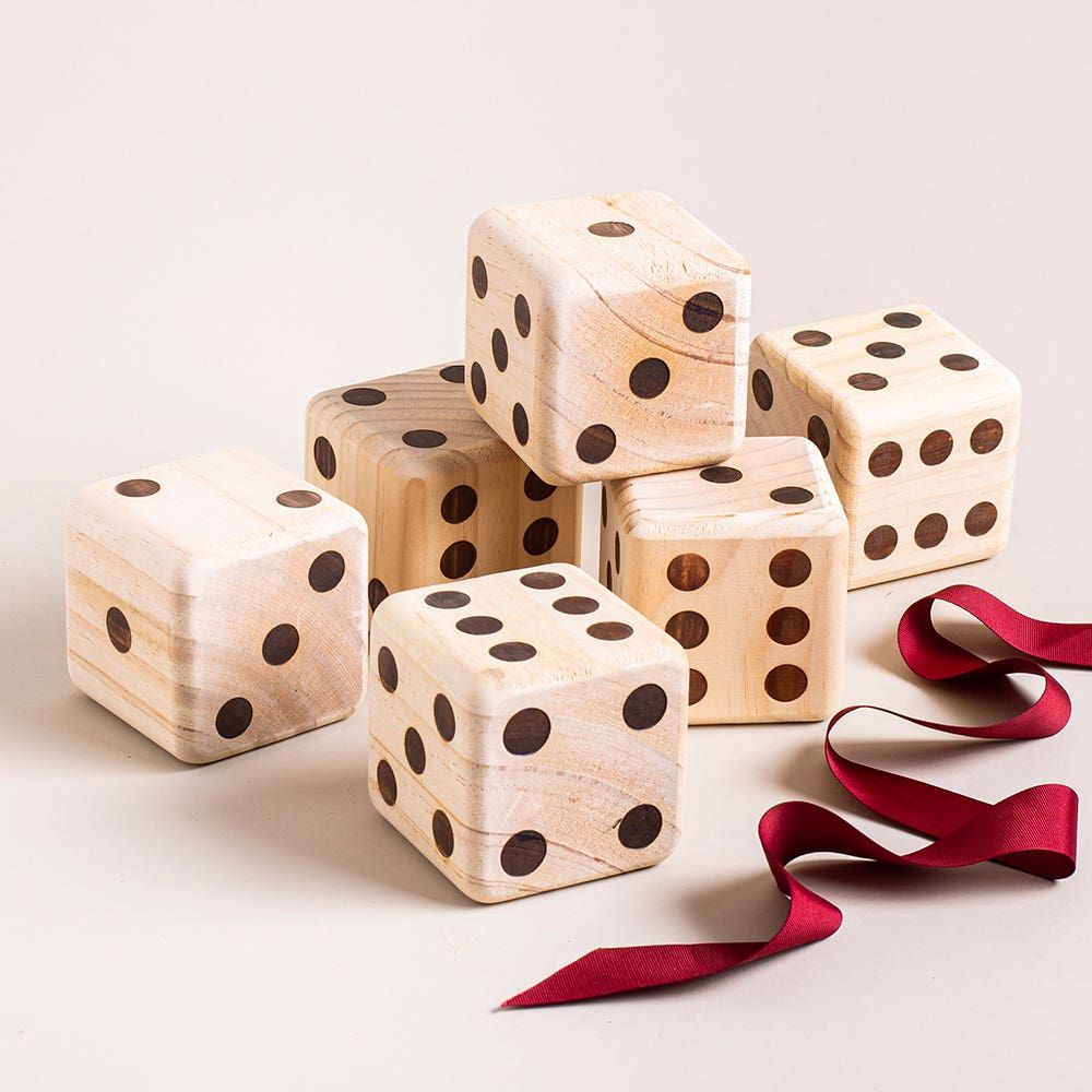 Fun Trendz Vintage Wooden Dice with Carrying Bag - S/6 (Natural)