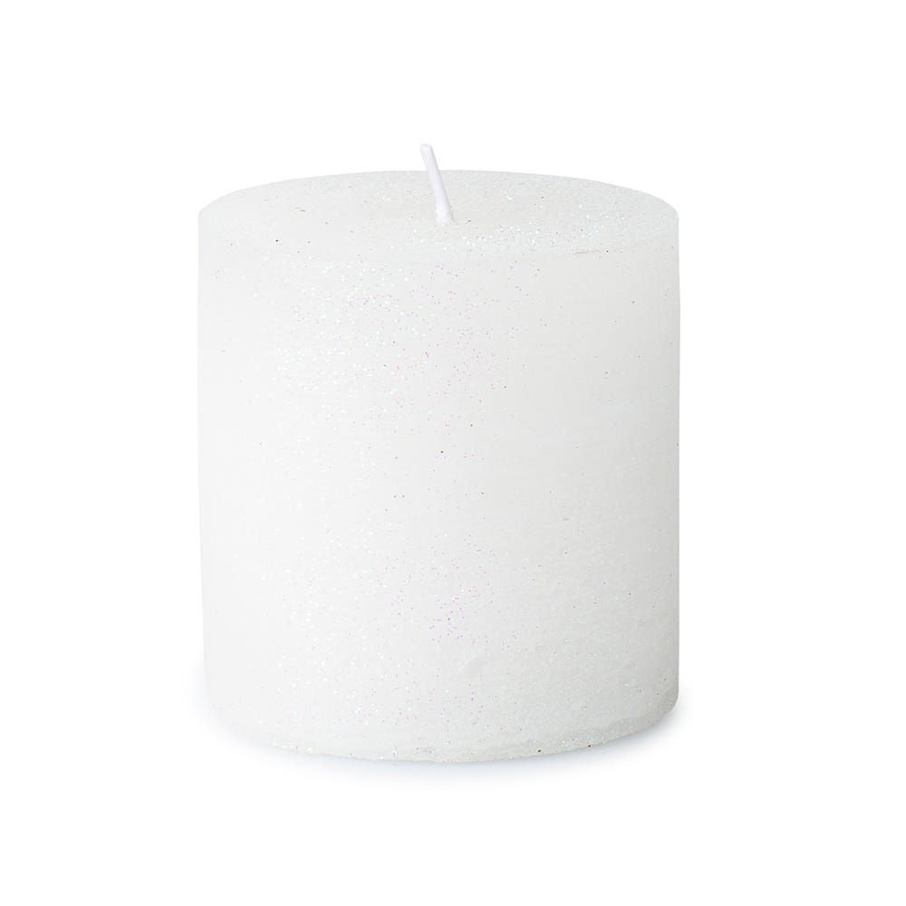 Deco Lite Christmas Metallic Glitter Pillar Candle 2.9" (White)