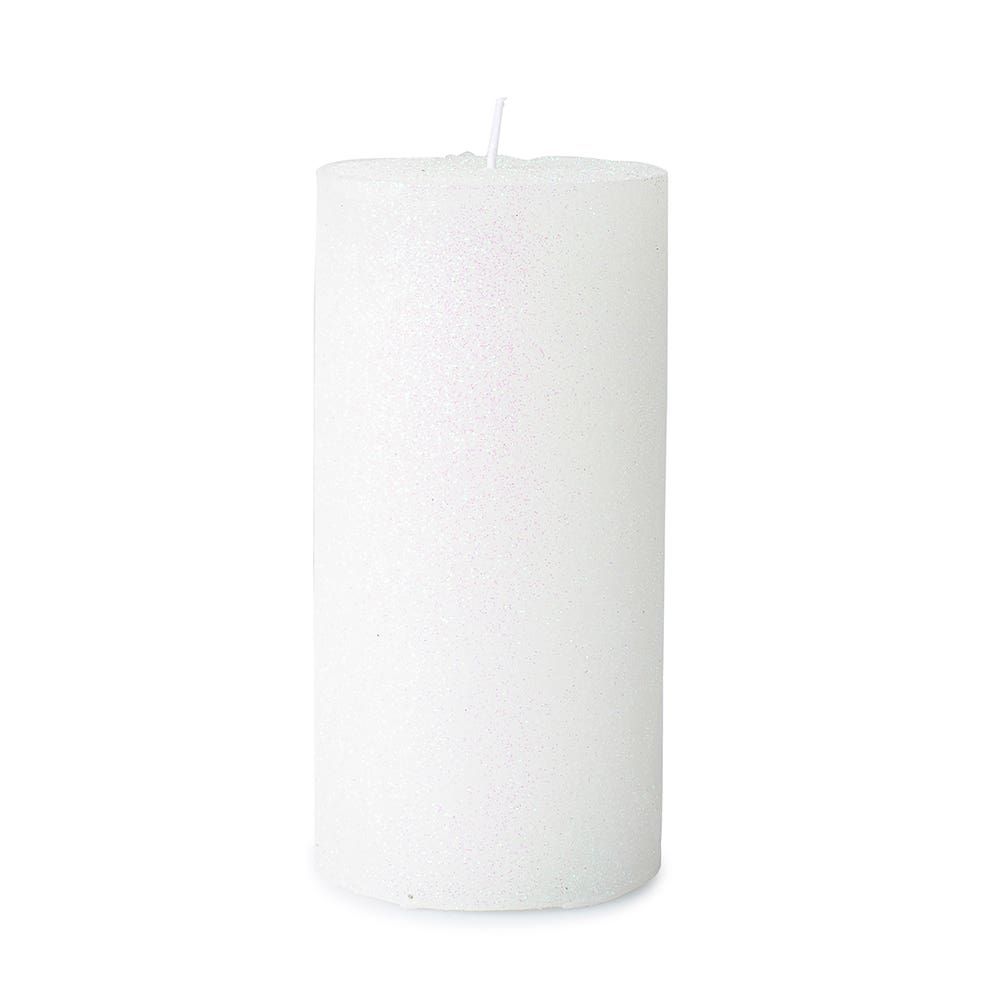 Deco Lite Christmas Metallic Glitter Pillar Candle 5.9" (White)