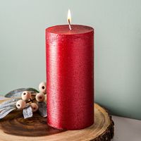 Deco Lite Christmas Metallic Glitt Pillar Candle 5.9" (Red)