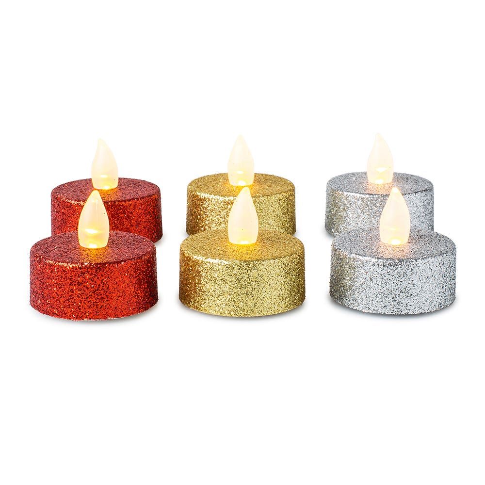 Deco Lite Christmas Glitter Flickering LED Tealight - S/2 (Asstd.)