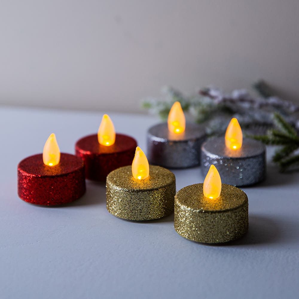 Deco Lite Christmas Glitter Flickering LED Tealight - S/2 (Asstd.)