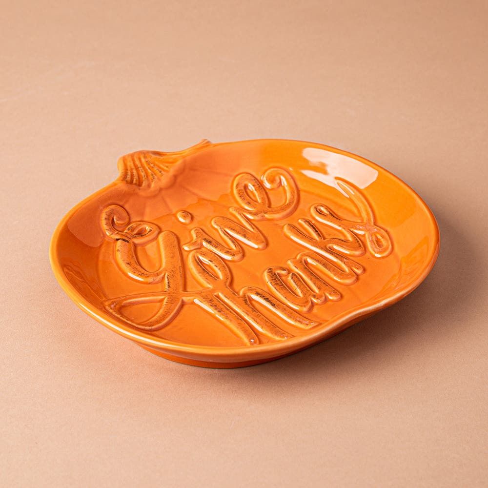 Deco Home Harvest 'Give Thanks' Pumpkin Shaped Serving Plate (Orange)