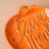 Deco Home Harvest 'Give Thanks' Pumpkin Shaped Serving Plate (Orange)