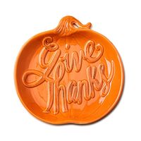 Deco Home Harvest 'Give Thanks' Pumpkin Shaped Serving Plate (Orange)