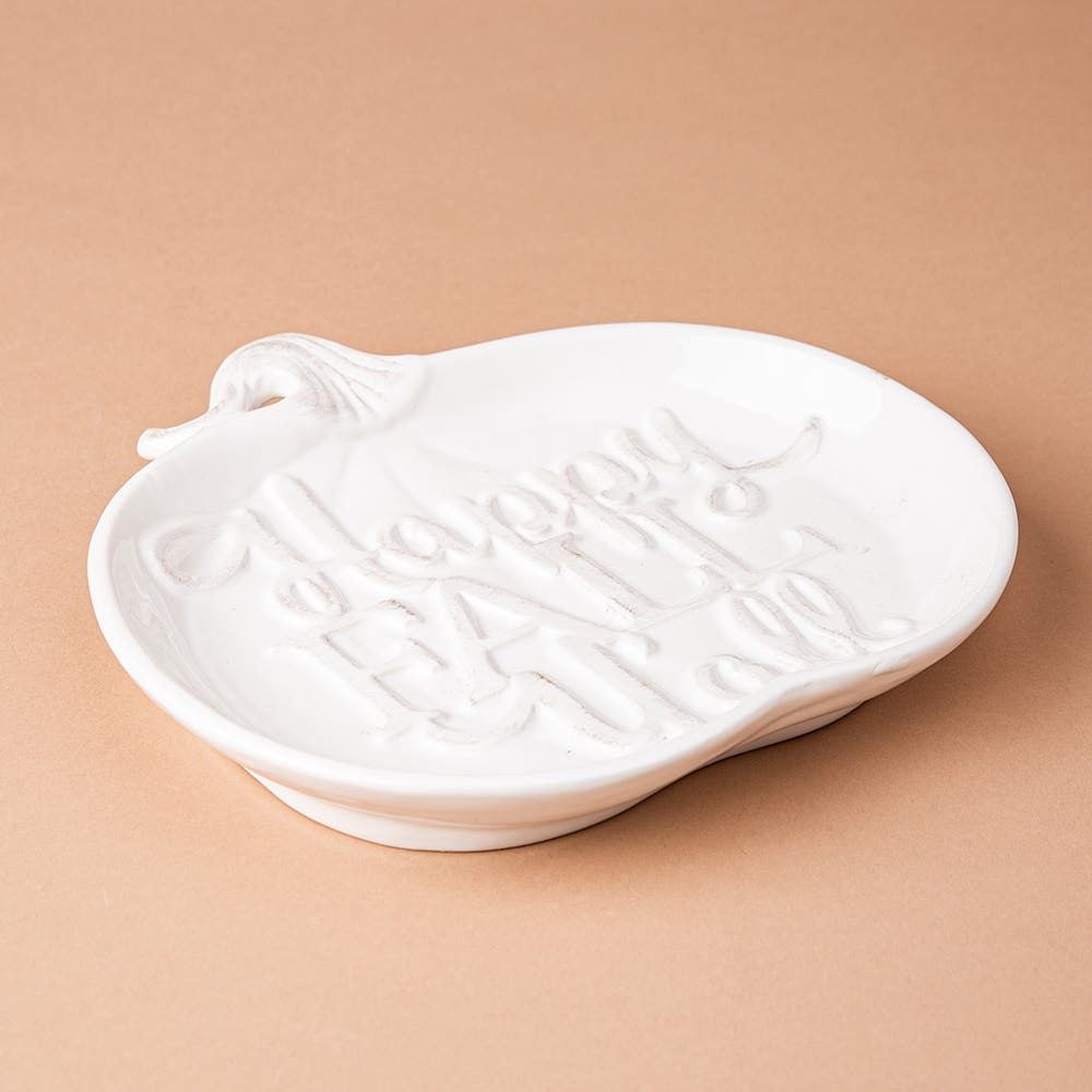 Deco Home Harvest 'Happy Fall' Pumpkin Shaped Serving Plate (White)