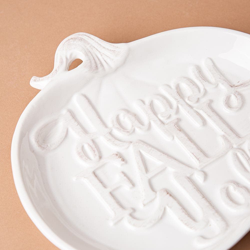 Deco Home Harvest 'Happy Fall' Pumpkin Shaped Serving Plate (White)