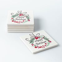 Harman Christmas 'Merry Christmas Wreath' Ceramic Coaster - S/6