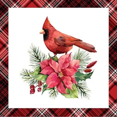 Harman Christmas 3-Ply 'Cardinal Plaid' Paper Napkin - Set of 20 (Red)