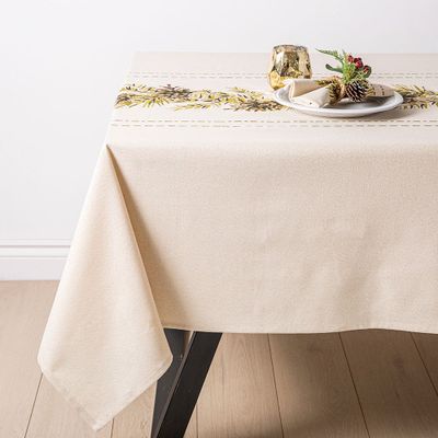 Harman Xmas Shimmer Pine Cone Cotton-Poly Tablecloth 60x120" (Green)