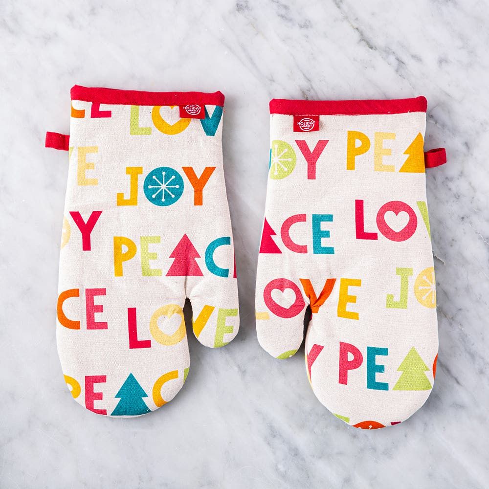 Harman Christmas 'Joy Peace Love' Cotton Oven Mitt - Set of 2