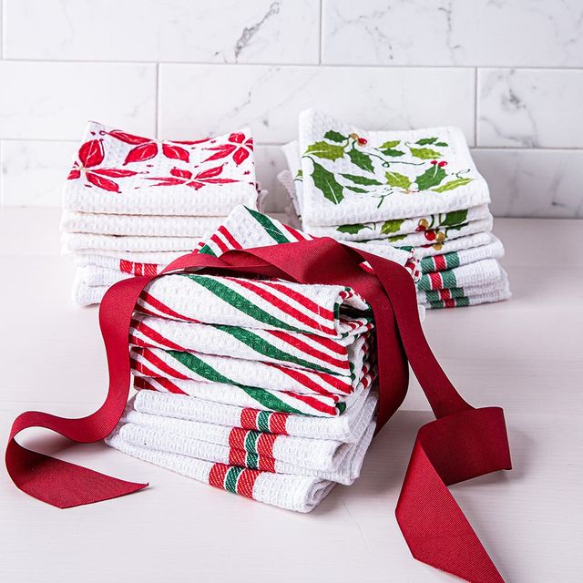 Home Style Christmas 'Holly' Cotton Dish Cloths - Set of 8 (Green