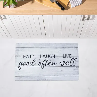 Harman Washable Mat 'Eat Laugh Love' Accent Mat 18"x30" (Grey)