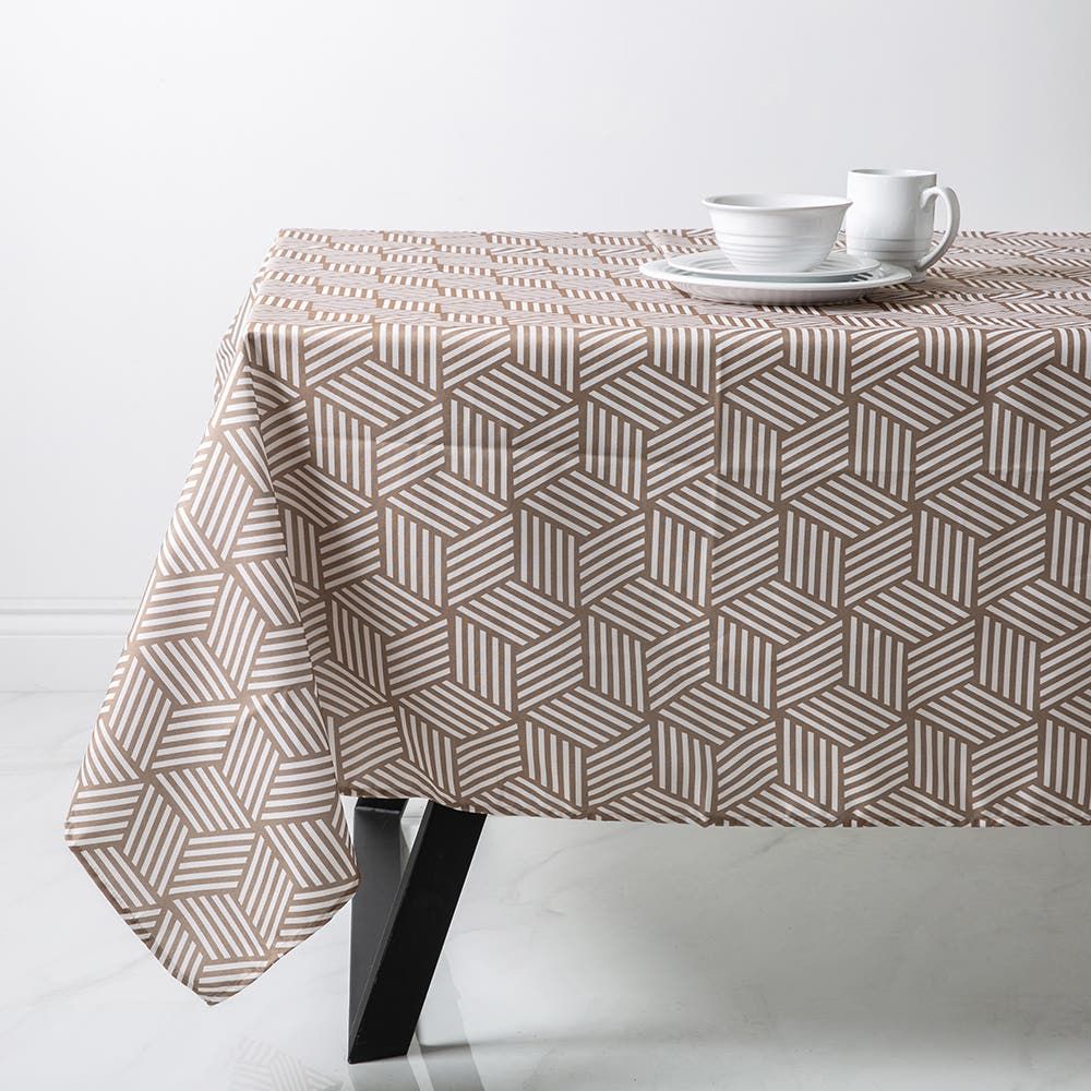 Texstyles Printed 'Canasta' Polyester Tablecloth 58"x78" (Beige)